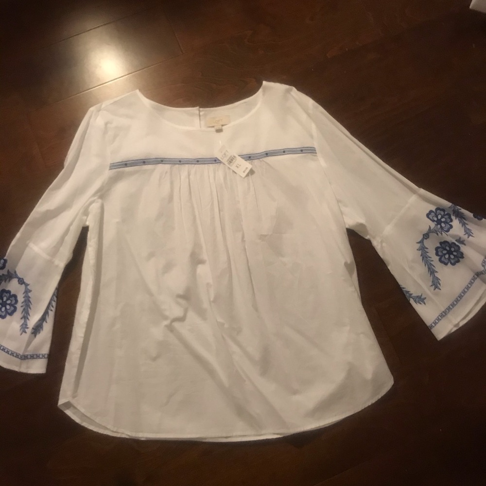 Loft long sleeve embroidered blouse